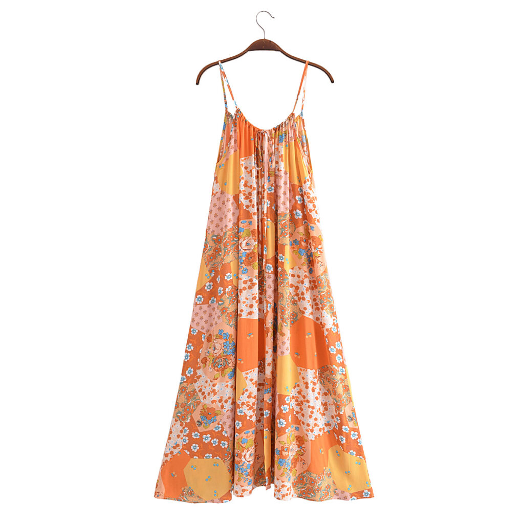 Autumn Women Clothing Rayon Floral A line Strap Dress - Image 2