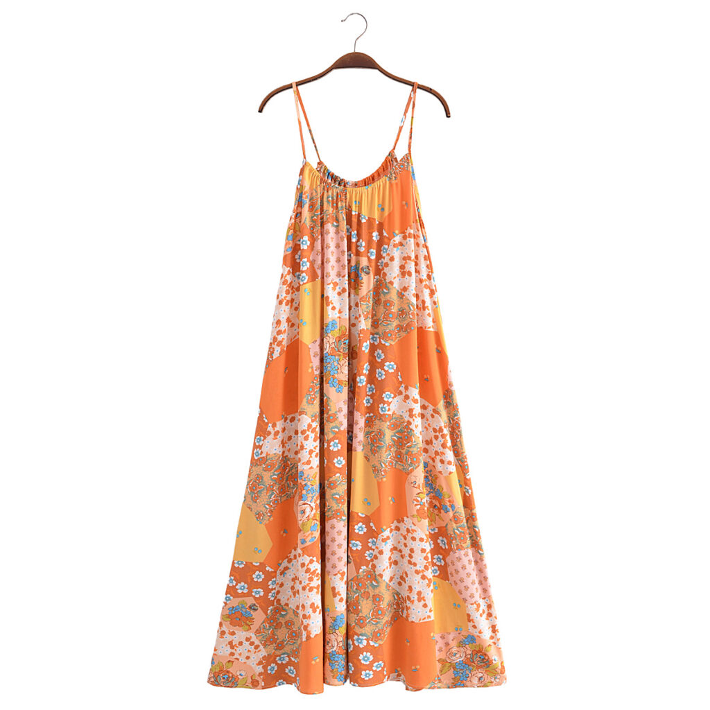 Autumn Women Clothing Rayon Floral A line Strap Dress - Image 3