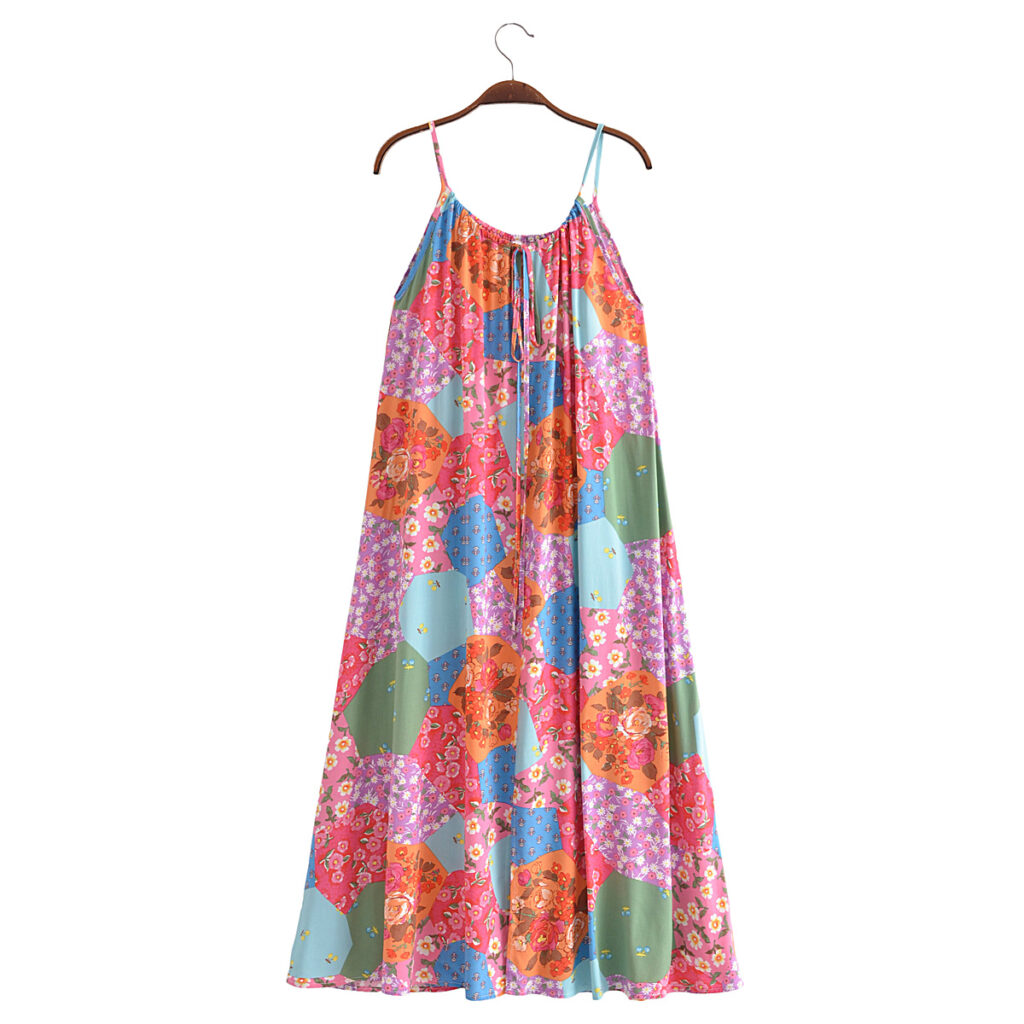 Autumn Women Clothing Rayon Floral A line Strap Dress - Image 6