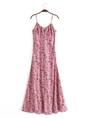 Sexy Niche Design Dress Pink Print Long Dress