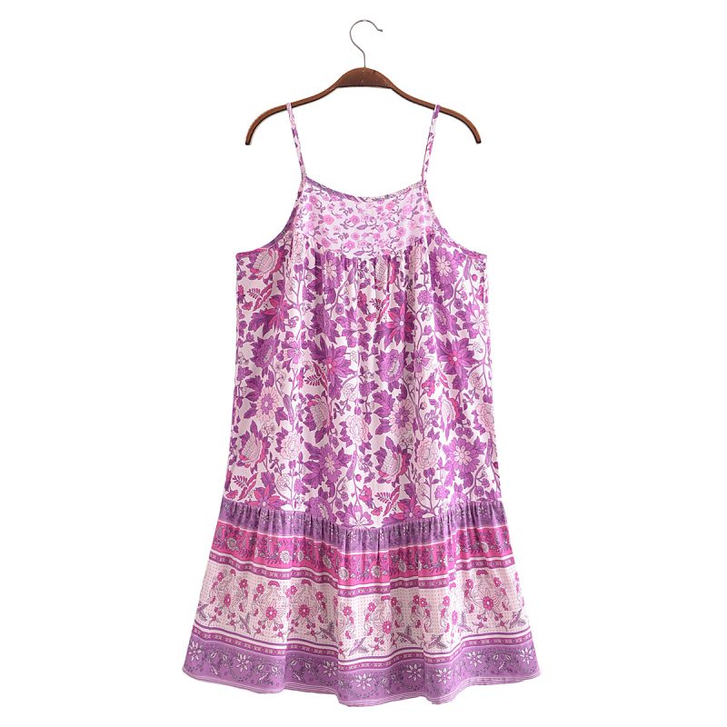Bohemian Vacation Rayon Positioning Printed Loose Strap Dress Seaside Vacation Beach Dress - Image 2
