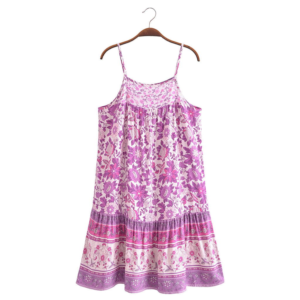 Bohemian Vacation Rayon Positioning Printed Loose Strap Dress Seaside Vacation Beach Dress - Image 3