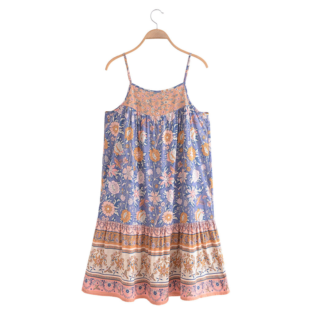 Bohemian Vacation Rayon Positioning Printed Loose Strap Dress Seaside Vacation Beach Dress - Image 4