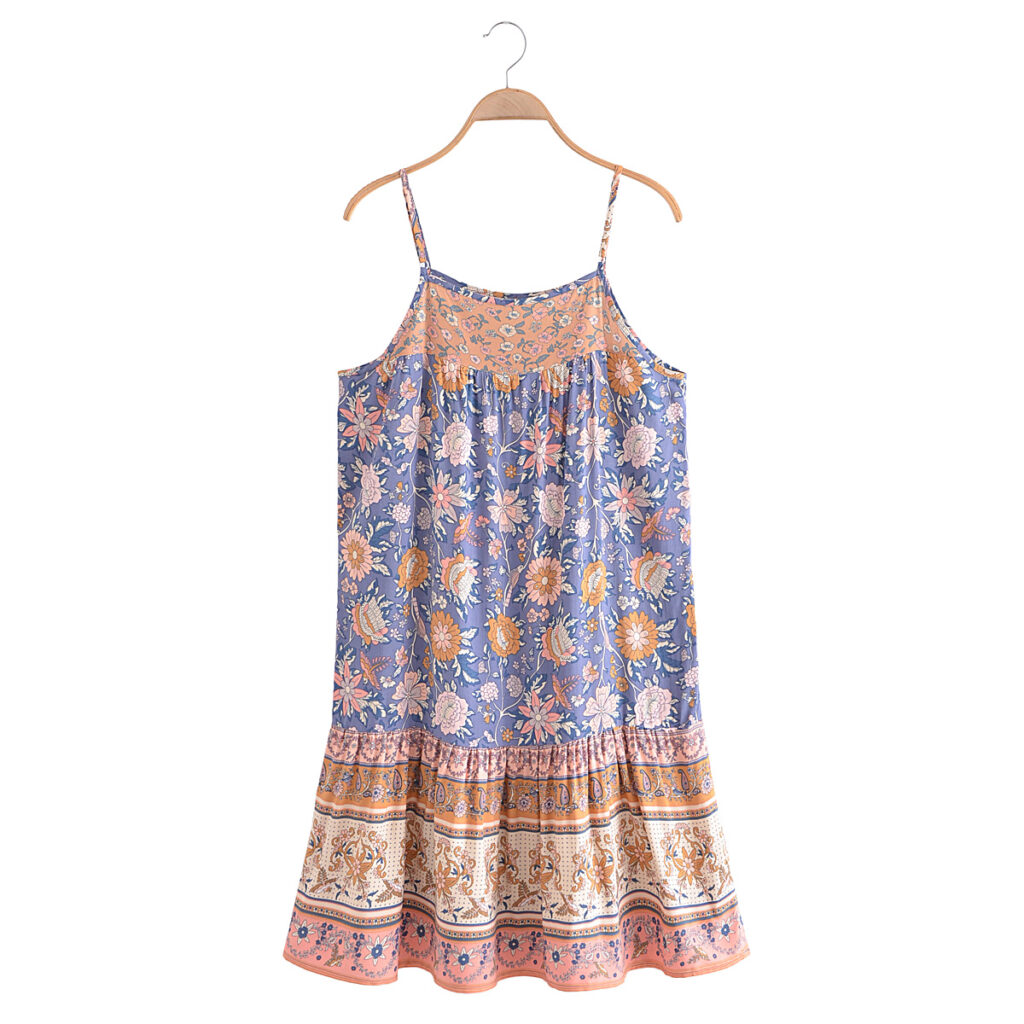 Bohemian Vacation Rayon Positioning Printed Loose Strap Dress Seaside Vacation Beach Dress - Image 5