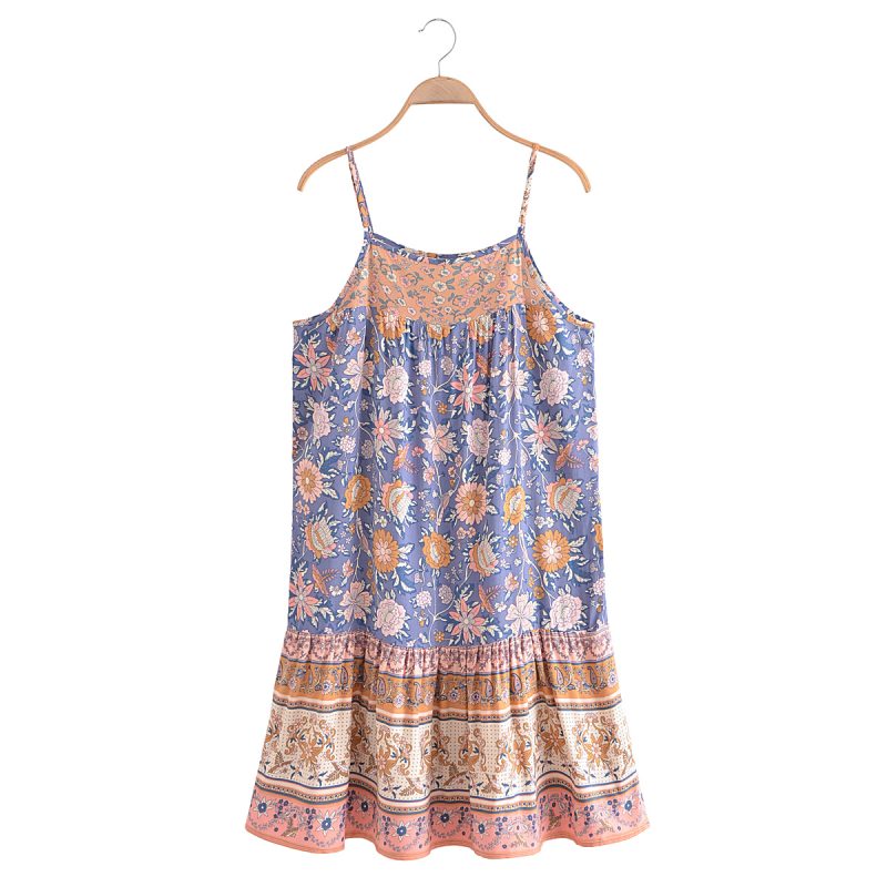 Bohemian Vacation Rayon Positioning Printed Loose Strap Dress Seaside Vacation Beach Dress - Image 5
