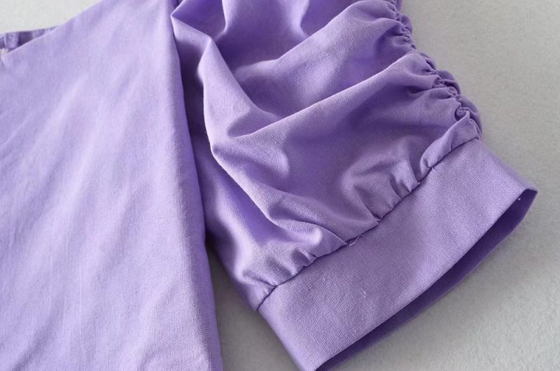 Puff Sleeve Loose Short Sleeve Casual Twisted Inner Pullover Backless Square Collar Slim Fit pirational Spaghetti Straps - Image 6