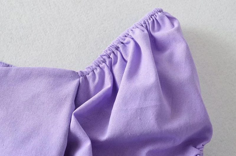 Puff Sleeve Loose Short Sleeve Casual Twisted Inner Pullover Backless Square Collar Slim Fit pirational Spaghetti Straps - Image 8