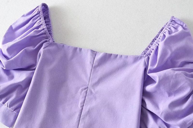 Puff Sleeve Loose Short Sleeve Casual Twisted Inner Pullover Backless Square Collar Slim Fit pirational Spaghetti Straps - Image 10
