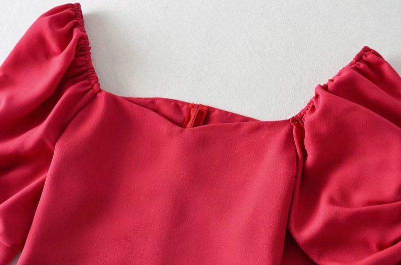 Puff Sleeve Loose Short Sleeve Casual Twisted Inner Pullover Backless Square Collar Slim Fit pirational Spaghetti Straps - Image 12