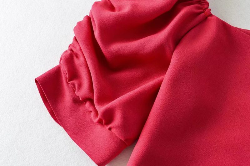 Puff Sleeve Loose Short Sleeve Casual Twisted Inner Pullover Backless Square Collar Slim Fit pirational Spaghetti Straps - Image 13