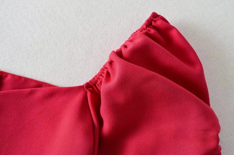 Puff Sleeve Loose Short Sleeve Casual Twisted Inner Pullover Backless Square Collar Slim Fit pirational Spaghetti Straps - Image 14