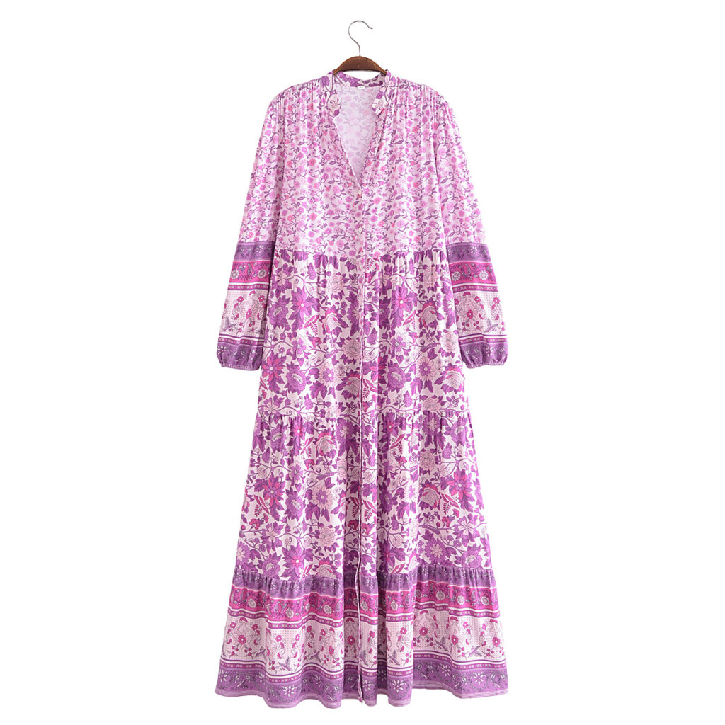Spring Summer Rayon Positioning Floral V neck Maxi Dress - Image 2
