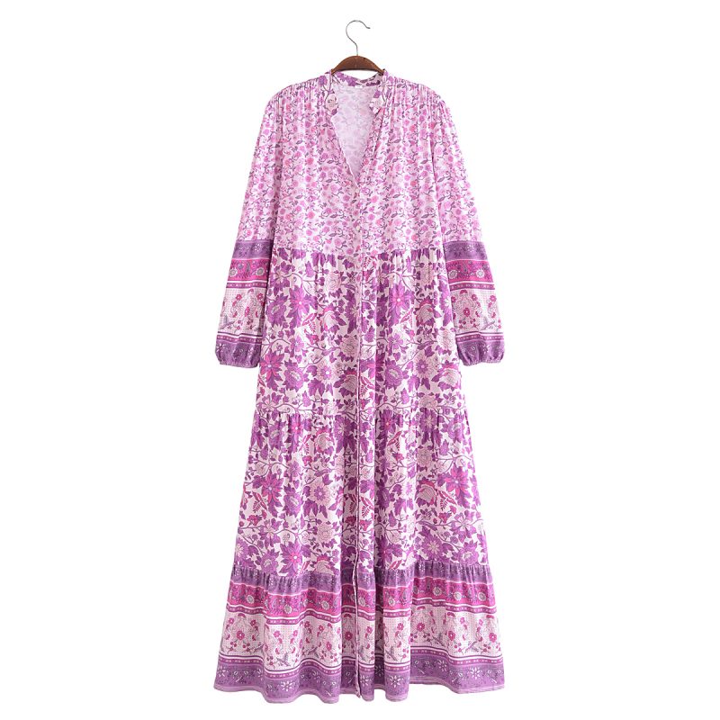 Spring Summer Rayon Positioning Floral V neck Maxi Dress - Image 2