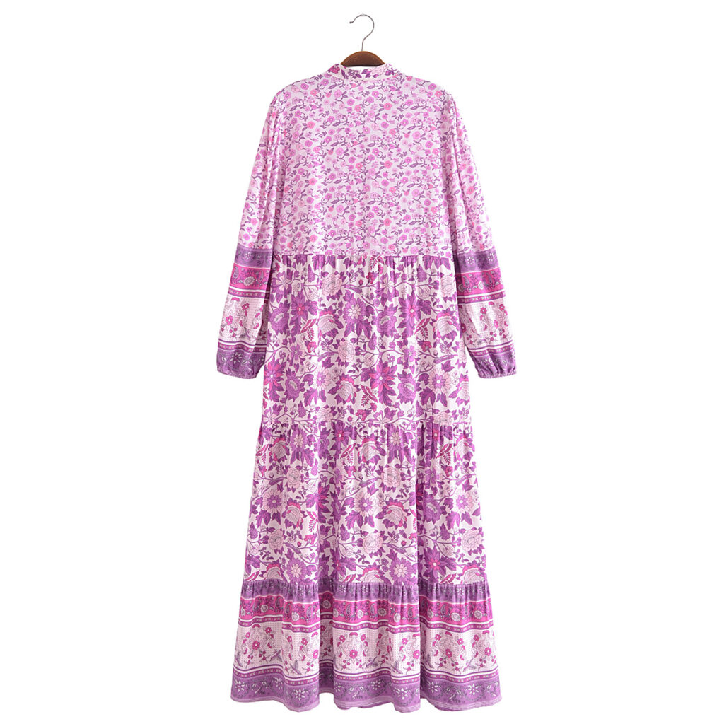 Spring Summer Rayon Positioning Floral V neck Maxi Dress - Image 3