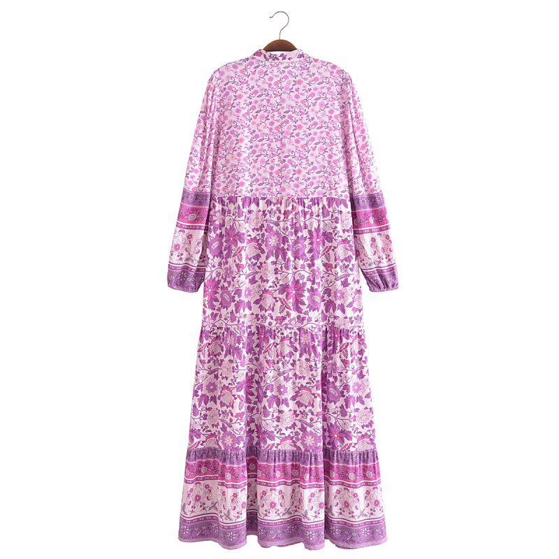 Spring Summer Rayon Positioning Floral V neck Maxi Dress - Image 3