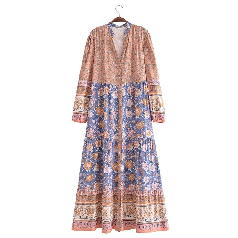 Spring Summer Rayon Positioning Floral V neck Maxi Dress - Image 4