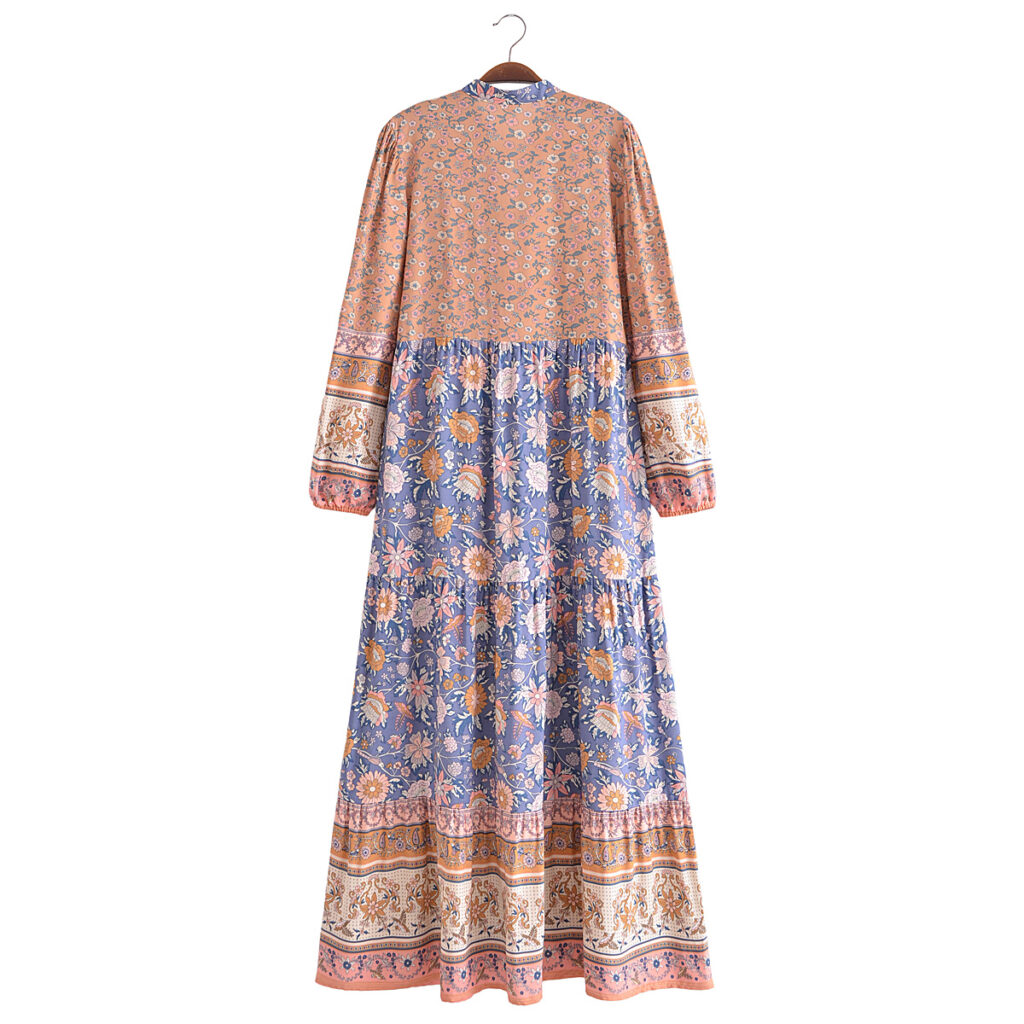 Spring Summer Rayon Positioning Floral V neck Maxi Dress - Image 5