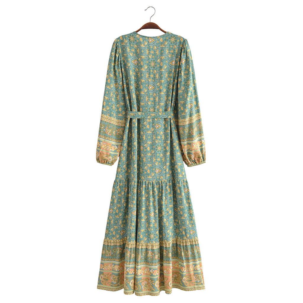 Autumn Casual Women Printed Cardigan Long Sleeve Belt Dress - Image 3