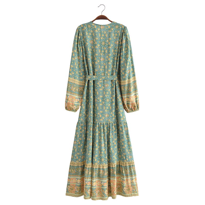 Autumn Casual Women Printed Cardigan Long Sleeve Belt Dress - Image 3