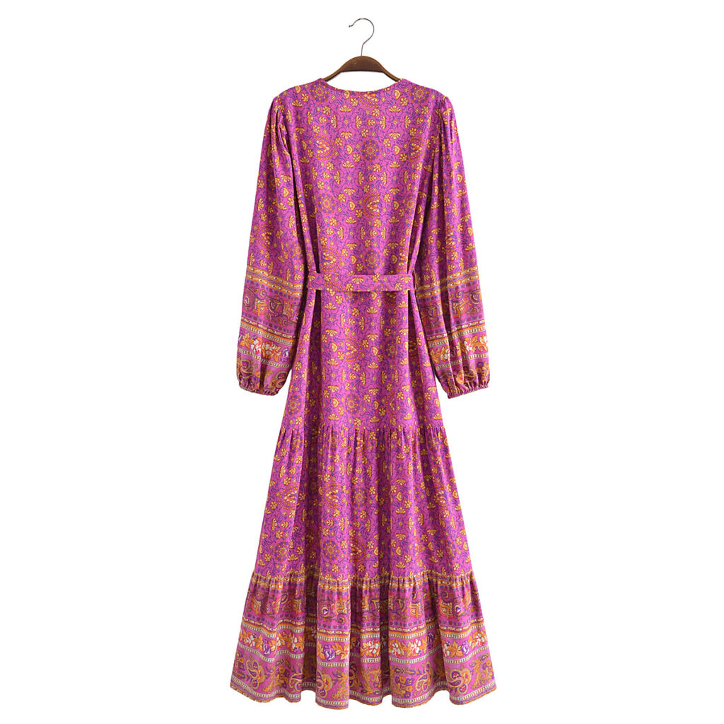 Autumn Casual Women Printed Cardigan Long Sleeve Belt Dress - Image 5
