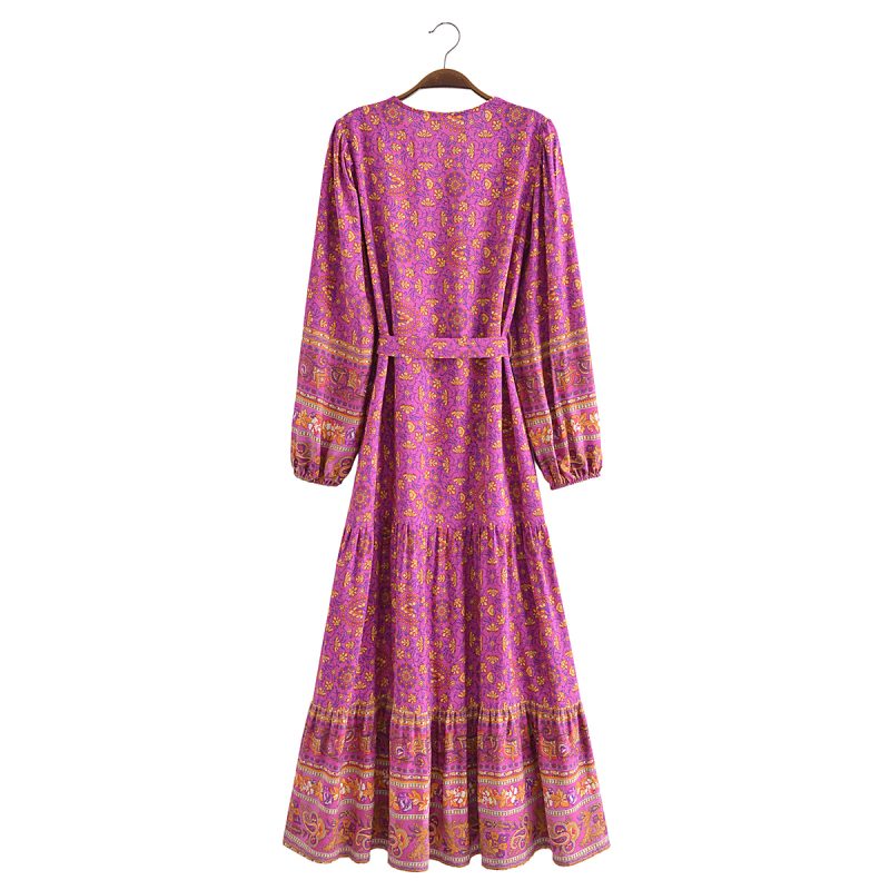 Autumn Casual Women Printed Cardigan Long Sleeve Belt Dress - Image 5
