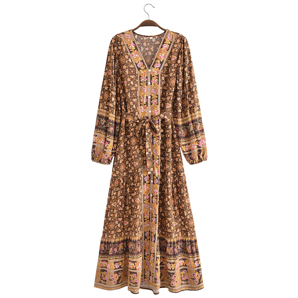 Autumn Casual Women Printed Cardigan Long Sleeve Belt Dress - Image 6