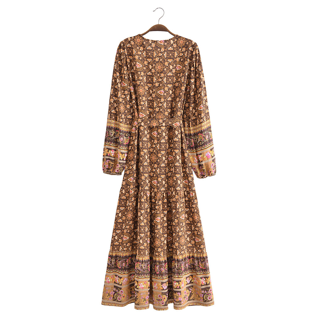 Autumn Casual Women Printed Cardigan Long Sleeve Belt Dress - Image 7