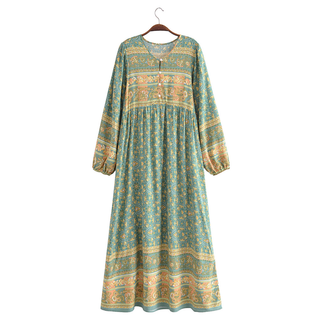 Bohemian Fall Women Clothing Rayon Positioning Printed Maxi Dress - Image 2