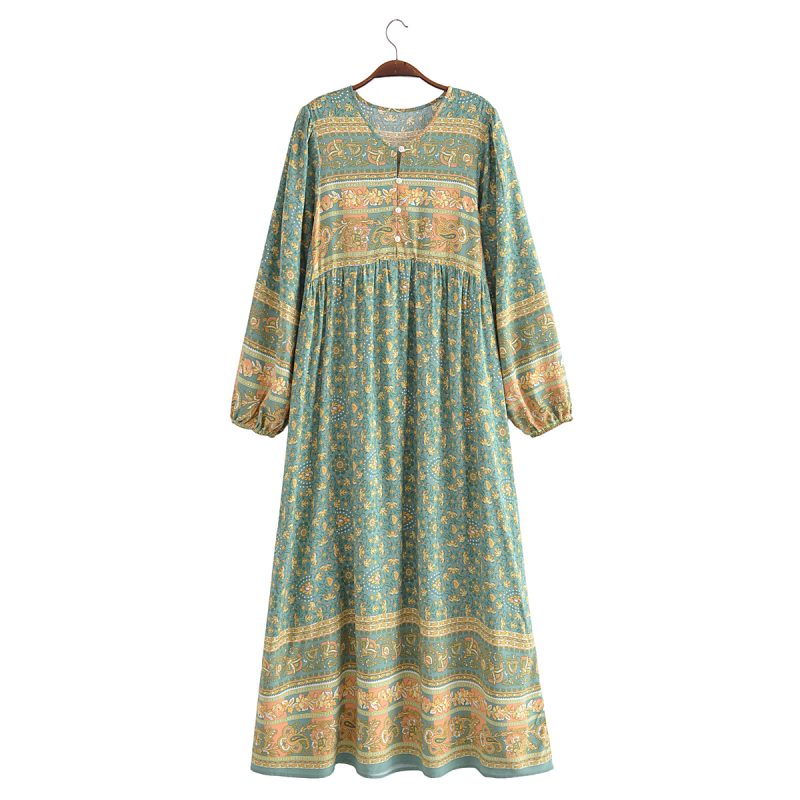 Bohemian Fall Women Clothing Rayon Positioning Printed Maxi Dress - Image 2