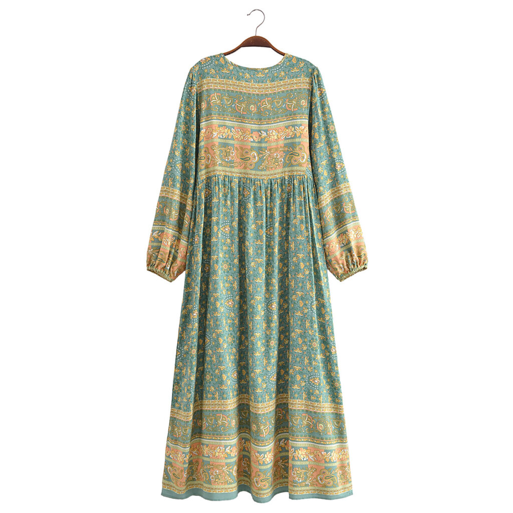 Bohemian Fall Women Clothing Rayon Positioning Printed Maxi Dress - Image 3
