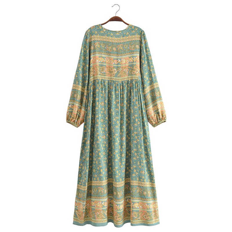 Bohemian Fall Women Clothing Rayon Positioning Printed Maxi Dress - Image 3