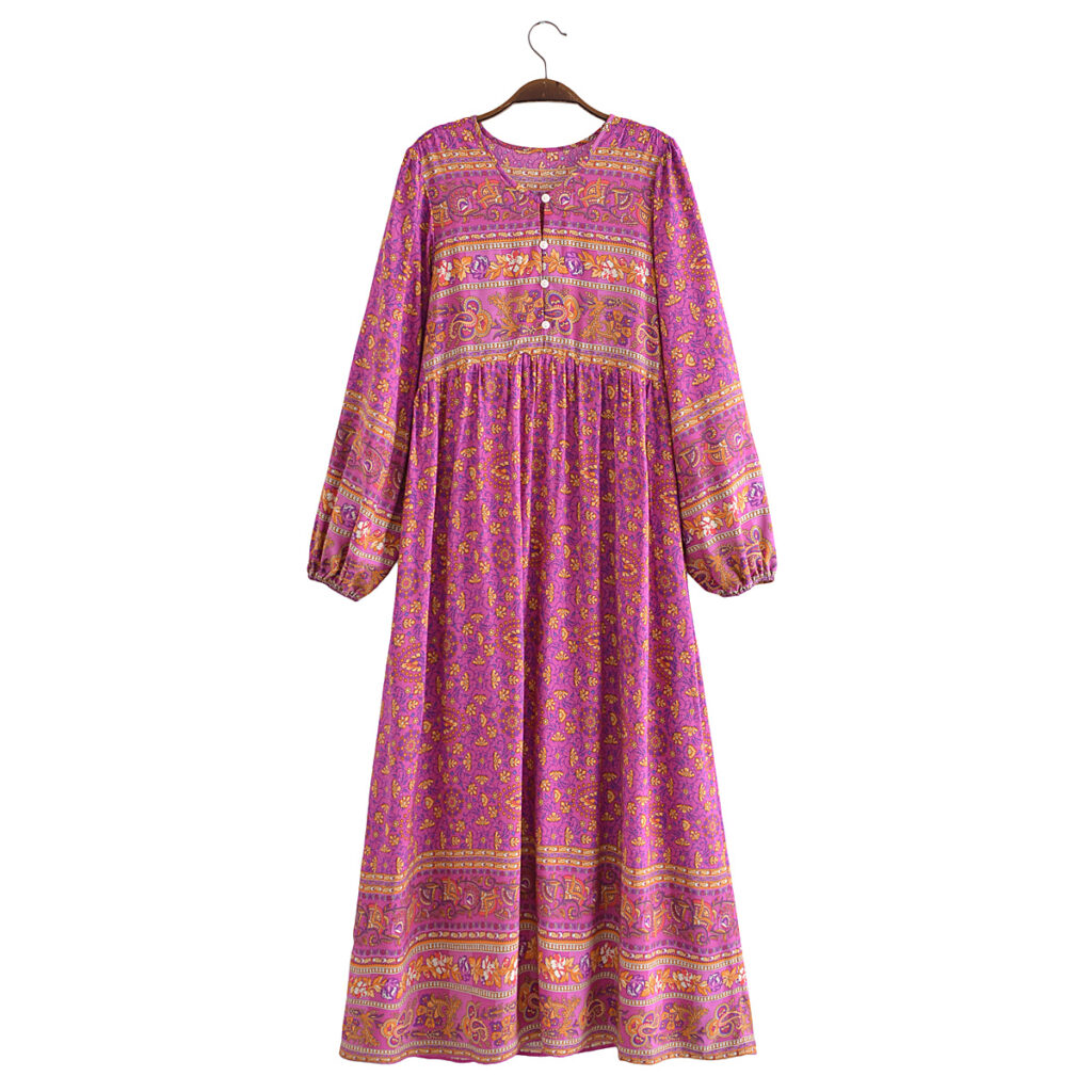 Bohemian Fall Women Clothing Rayon Positioning Printed Maxi Dress - Image 4