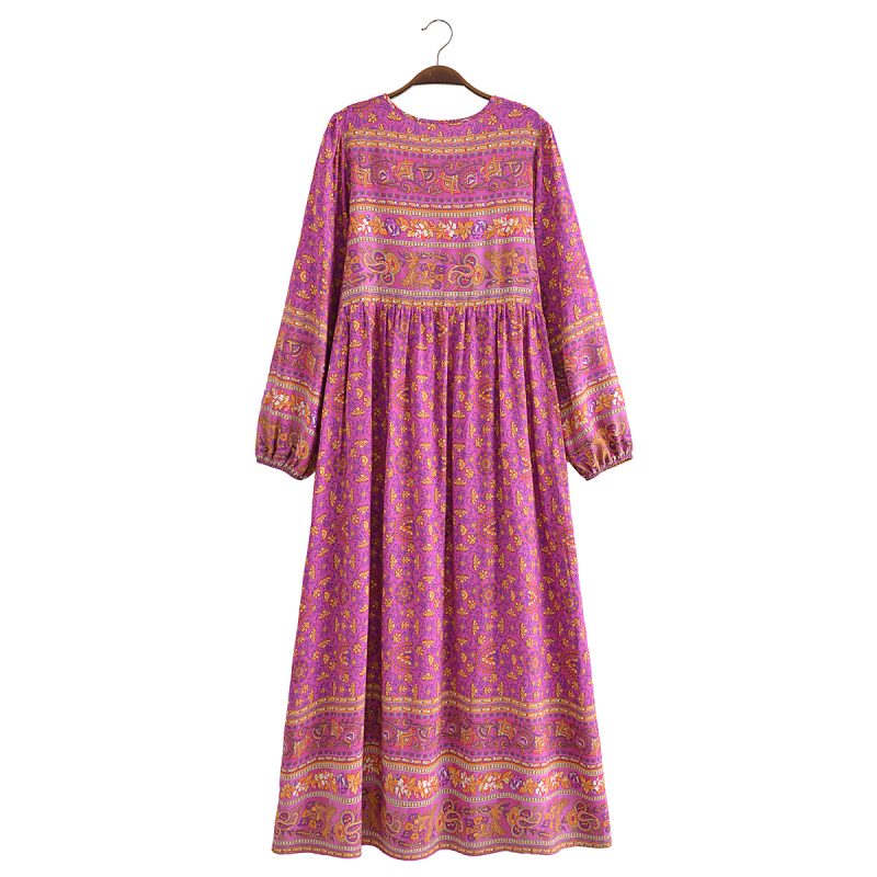 Bohemian Fall Women Clothing Rayon Positioning Printed Maxi Dress - Image 5