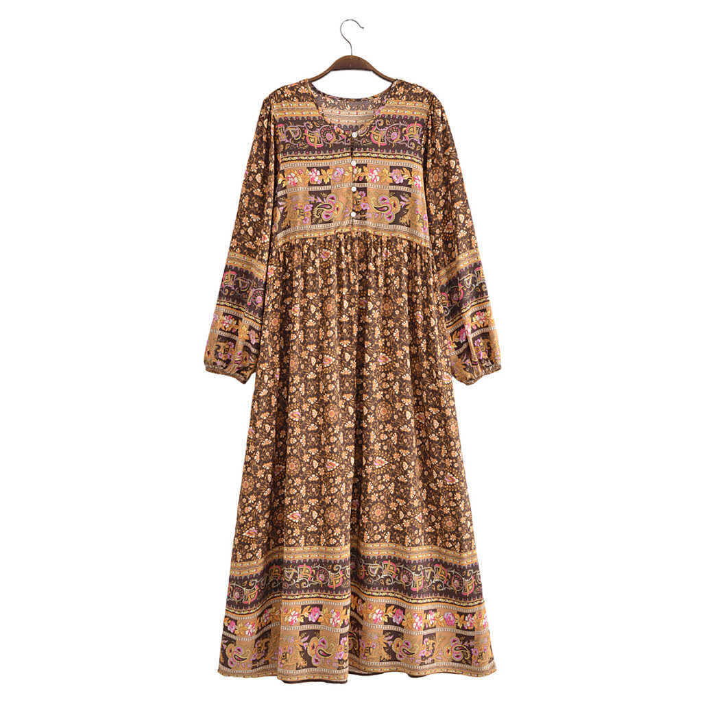 Bohemian Fall Women Clothing Rayon Positioning Printed Maxi Dress - Image 6