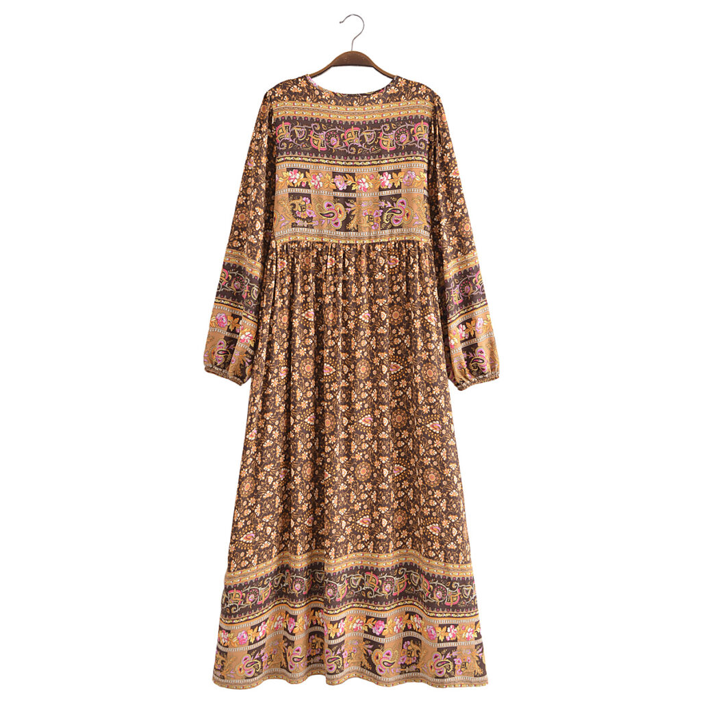 Bohemian Fall Women Clothing Rayon Positioning Printed Maxi Dress - Image 7