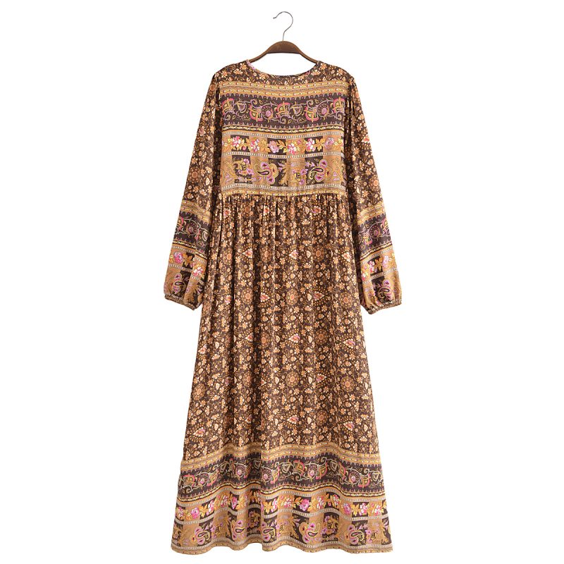 Bohemian Fall Women Clothing Rayon Positioning Printed Maxi Dress - Image 7