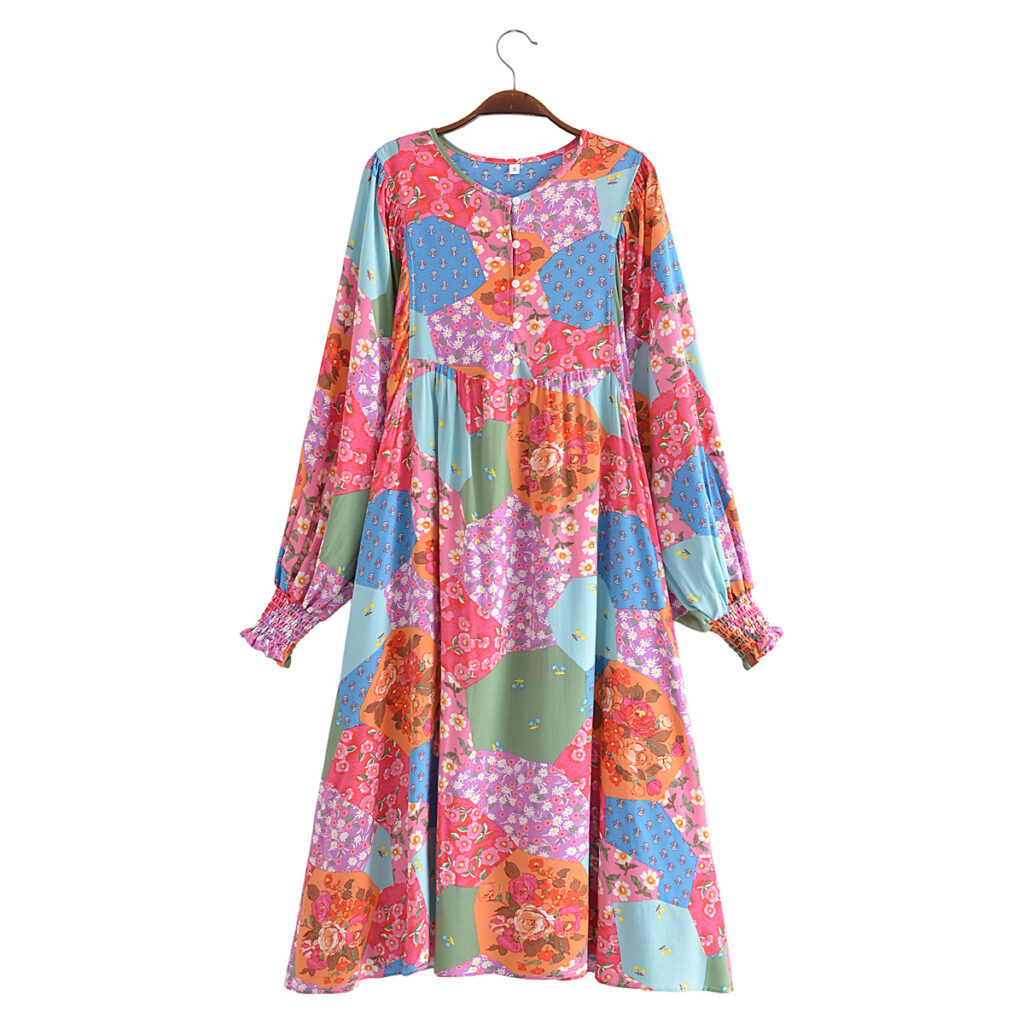 Autumn Casual Women Printed Pullover round Neck Loose Maxi Dress - Image 2