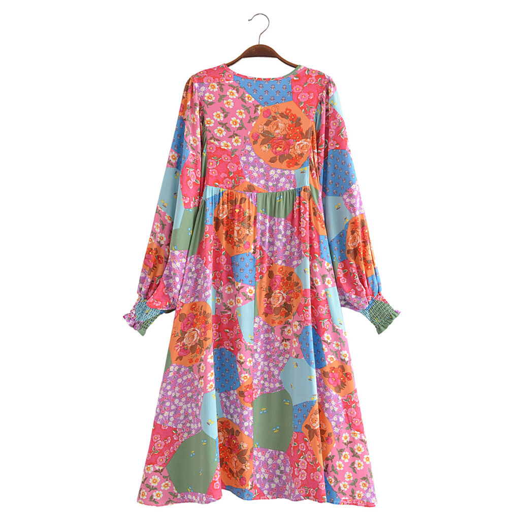 Autumn Casual Women Printed Pullover round Neck Loose Maxi Dress - Image 3