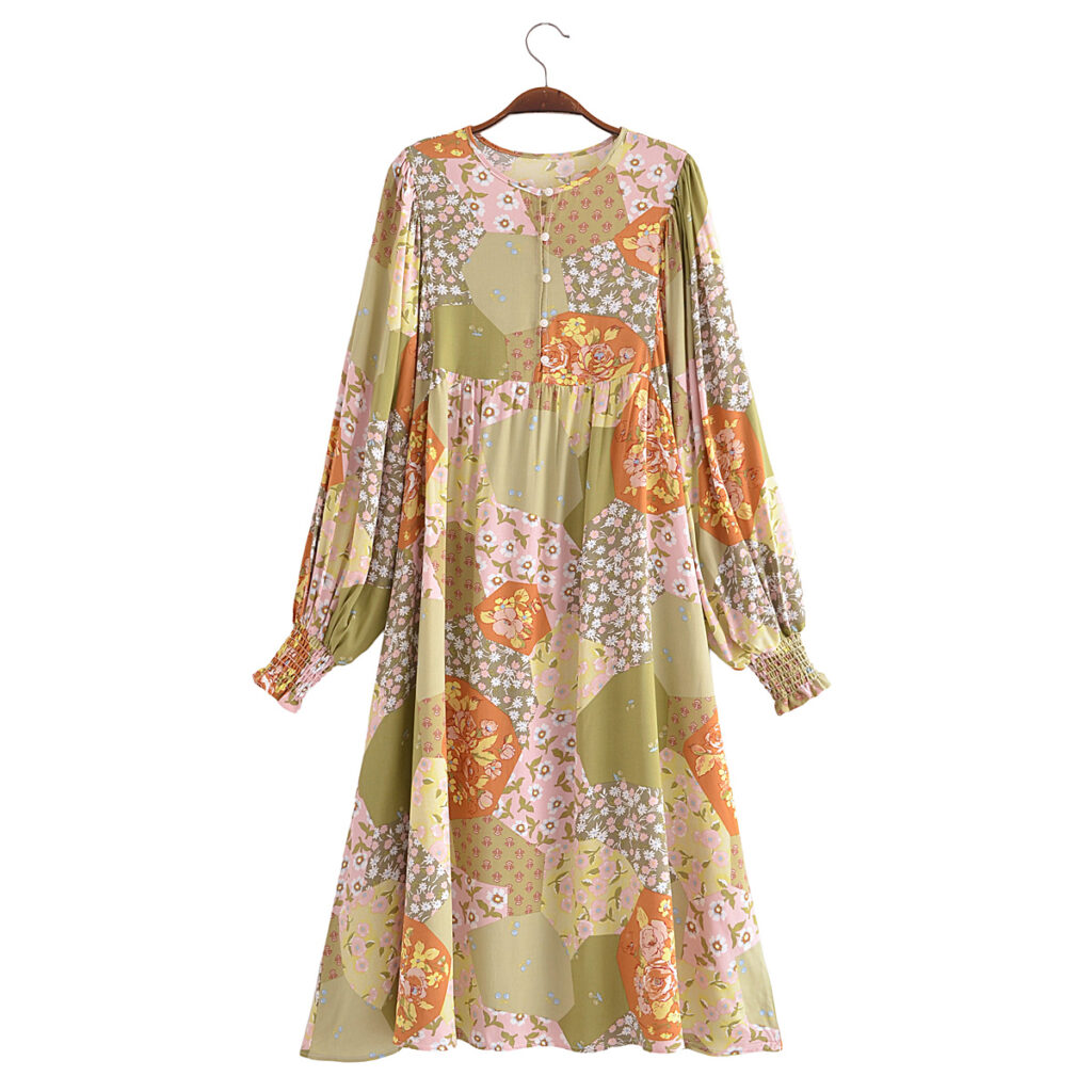 Autumn Casual Women Printed Pullover round Neck Loose Maxi Dress - Image 4