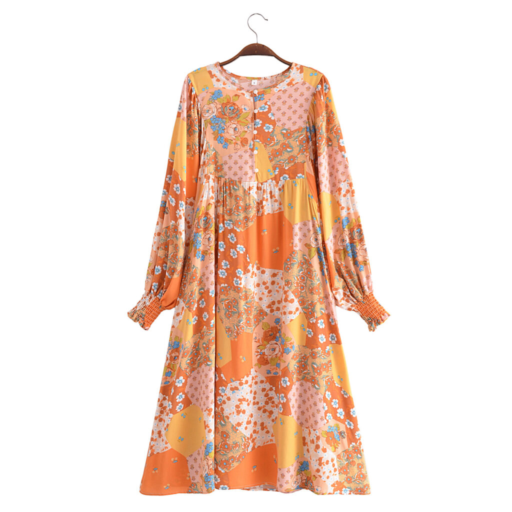 Autumn Casual Women Printed Pullover round Neck Loose Maxi Dress - Image 6