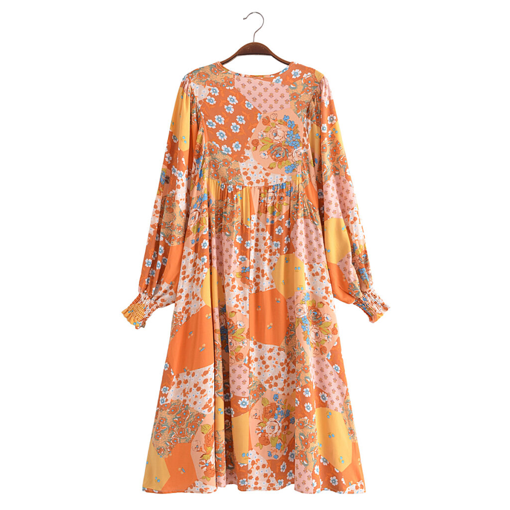 Autumn Casual Women Printed Pullover round Neck Loose Maxi Dress - Image 7