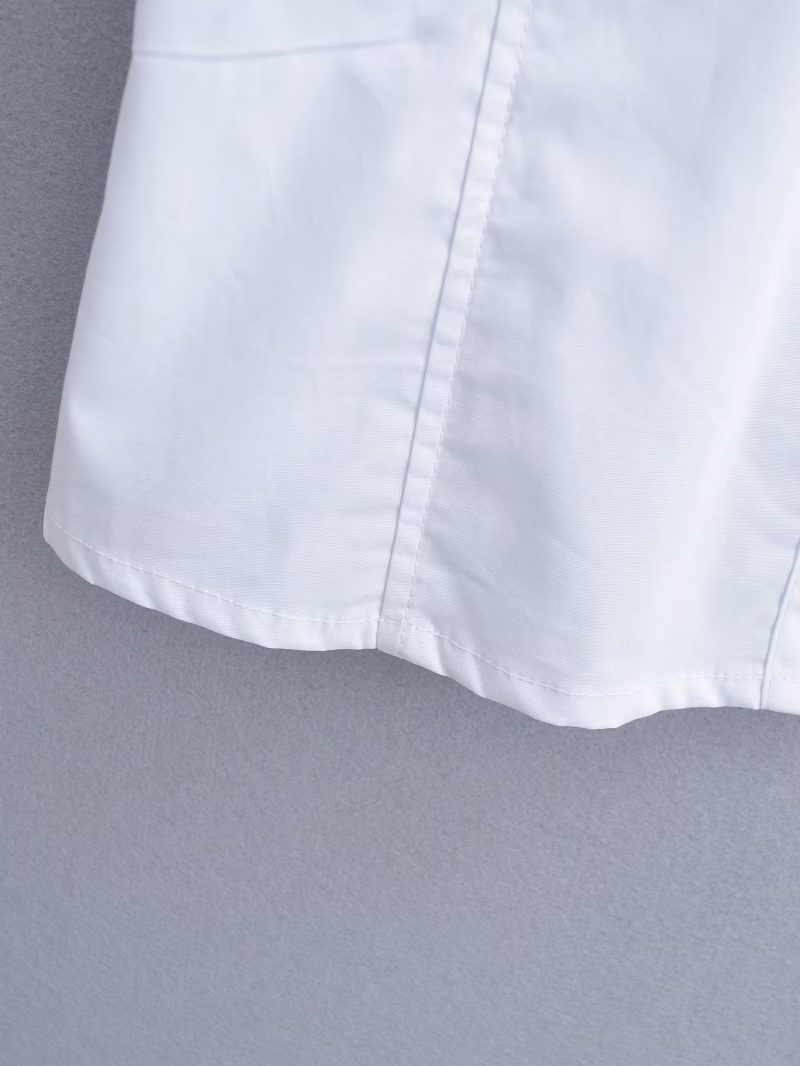 Double Pocket Collared Shirt  Women Retro College Slim Fit Figure Flattering Short Sleeve Top Summer - Image 8
