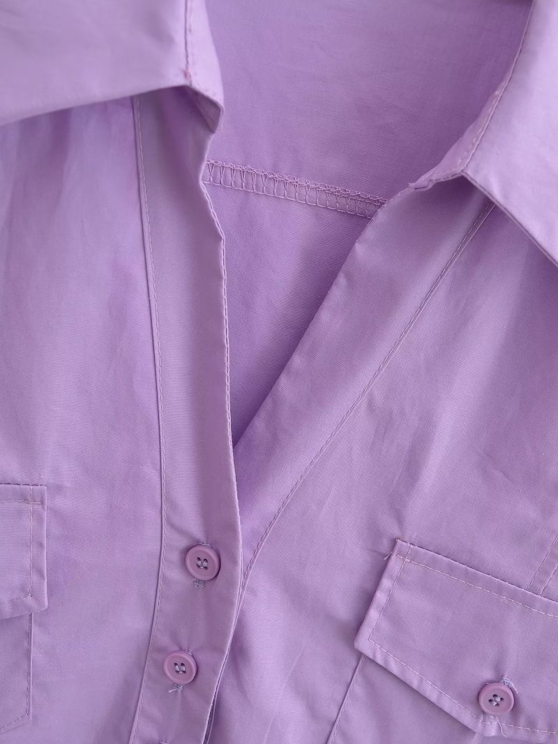 Double Pocket Collared Shirt  Women Retro College Slim Fit Figure Flattering Short Sleeve Top Summer - Image 9