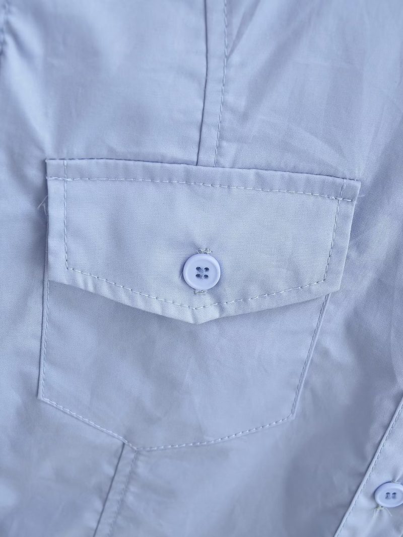 Double Pocket Collared Shirt  Women Retro College Slim Fit Figure Flattering Short Sleeve Top Summer - Image 12