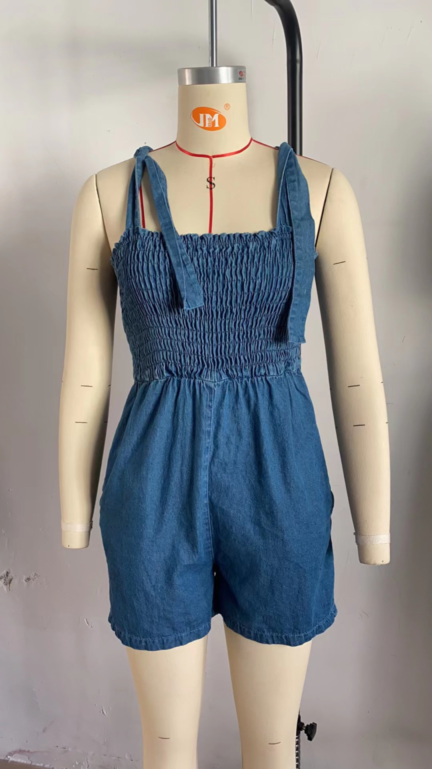 Summer Women Clothing Solid Color Waist Tight Suspenders Cowboy Siamese Shorts - Image 4