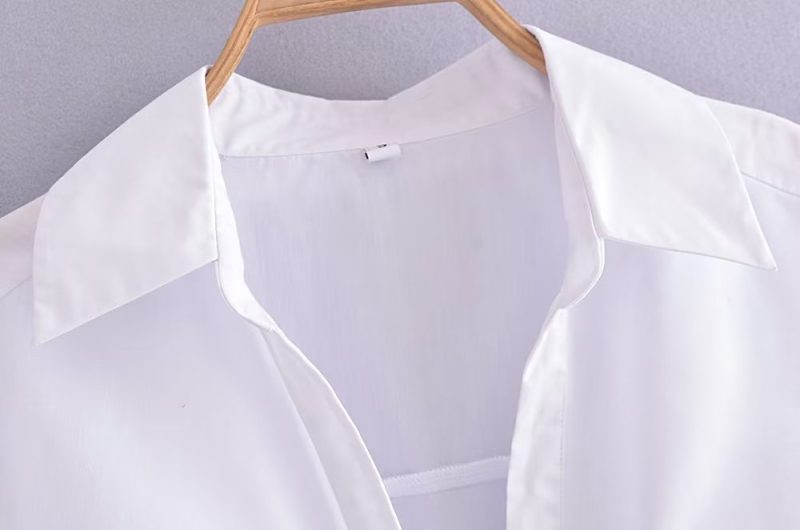Winter Women Clothing Polo Collar Solid Color Double Pocket Knotted Short Long Sleeve - Image 6