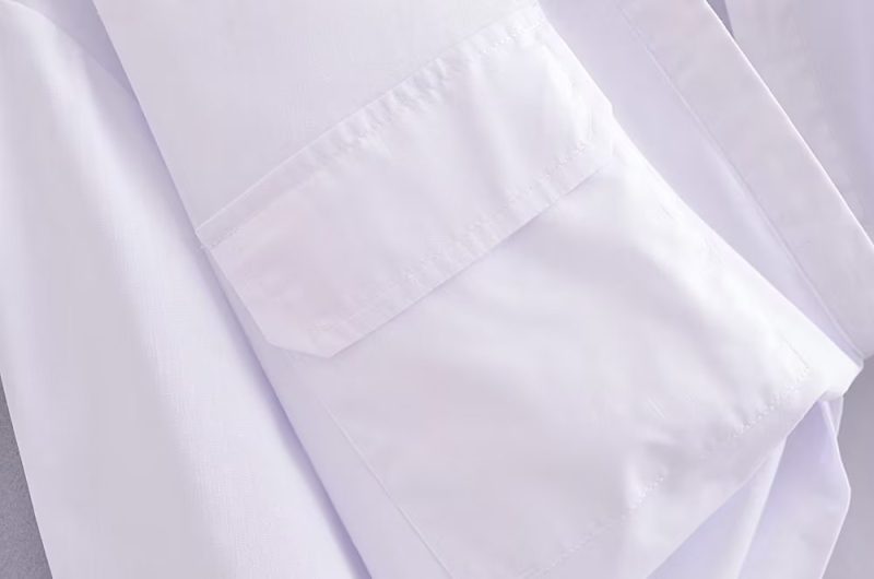 Winter Women Clothing Polo Collar Solid Color Double Pocket Knotted Short Long Sleeve - Image 7
