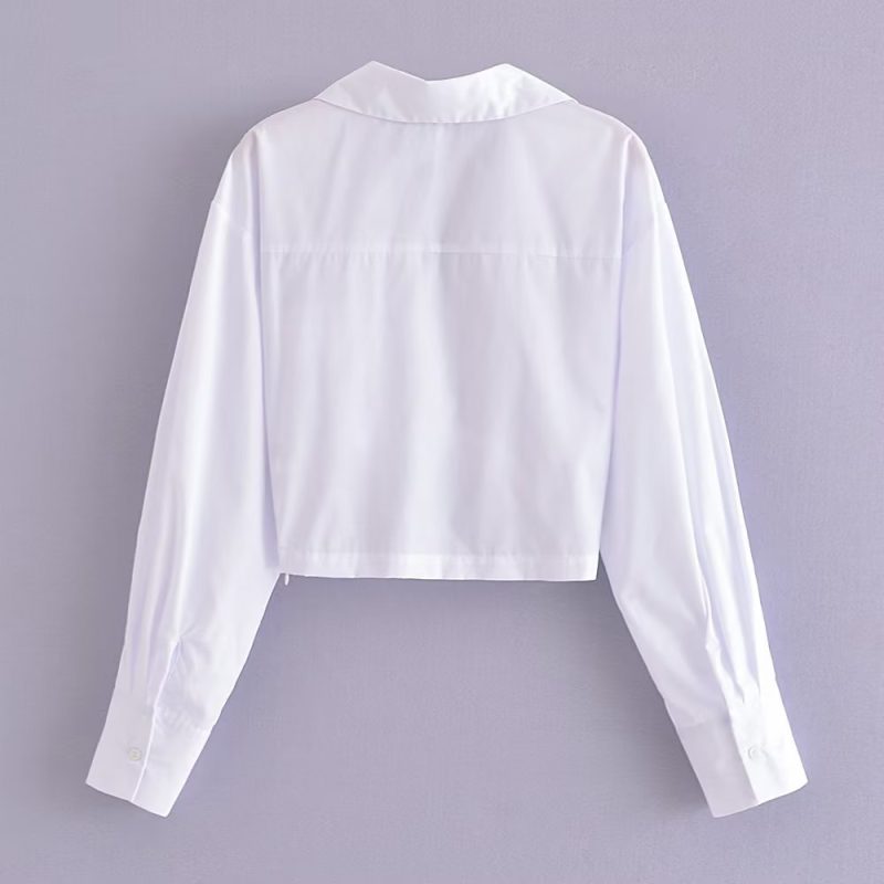Winter Women Clothing Polo Collar Solid Color Double Pocket Knotted Short Long Sleeve - Image 10