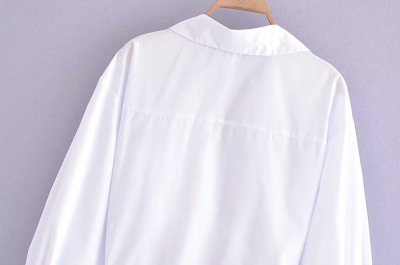 Winter Women Clothing Polo Collar Solid Color Double Pocket Knotted Short Long Sleeve - Image 11