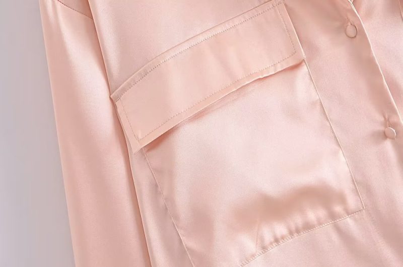 Autumn Women Clothing Patch Pocket Silk Satin Texture Loose Design Shirt Women - Image 5